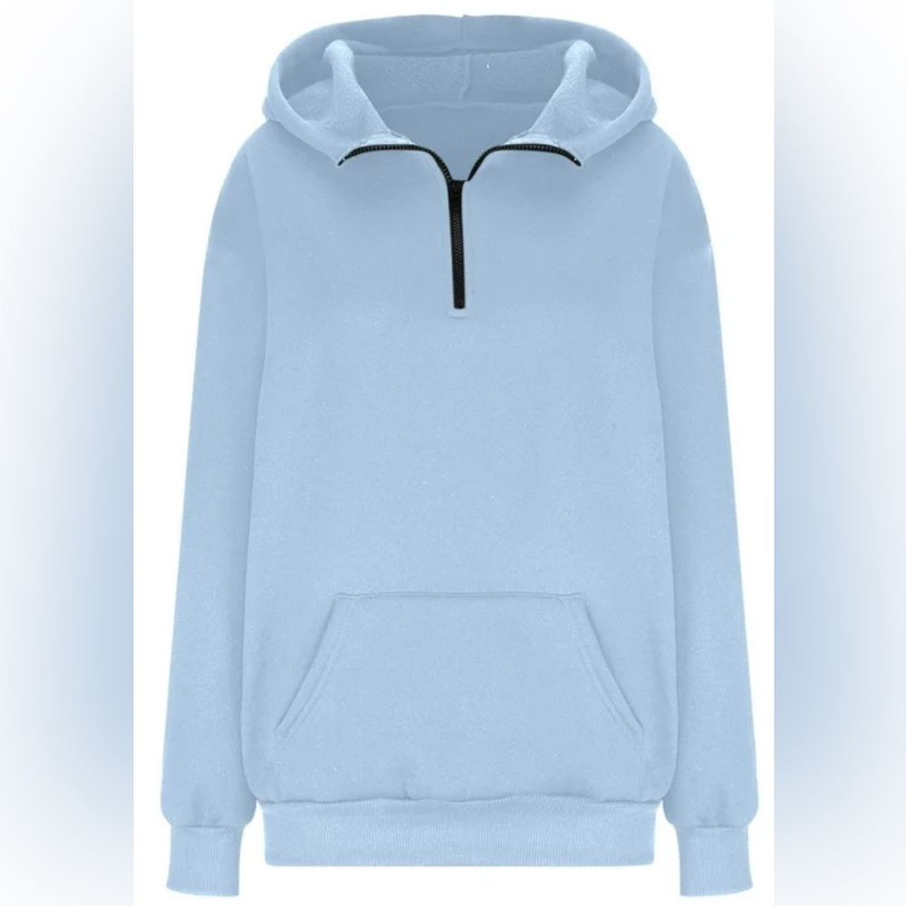 NWT Light Blue Quarter-Zip Pullover Sweatshirt With Black Zipper L
